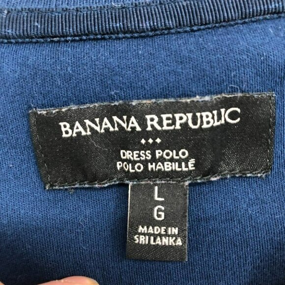 Banana Republic Dress Polo navy with yellow grey stripe men’s Large - Picture 15 of 15